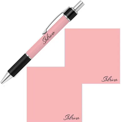Vista 16 de Juego de notas adhesivas con nombre personalizado y bolígrafo, blocs de notas de papel de papelería personalizados, suministros de fiesta escolar