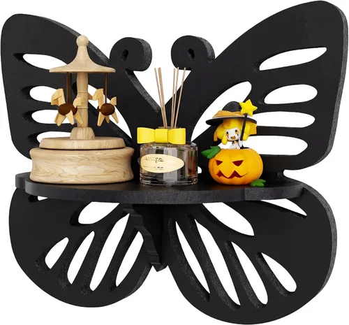 Vista 15 de Estante flotante Deor de pared con forma de mariposa, bonito estante de pared para habitación de niños, pequeño estante decorativo montado