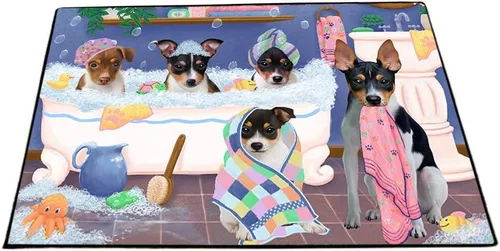 Vista 8 de Doggie of the Day Tapete Rat Terrier para perros, 4 de julio, Día de la Independencia, el mejor felpudo para perro, decoración protectora, arte