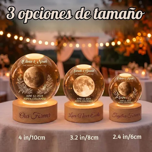 Vista 6 de Luz nocturna de bola de cristal de fase lunar personalizada, recuerdo de regalos de boda luna1