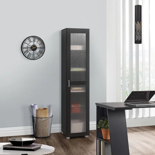 Vista 8 de Kings Brand Furniture Romero - Armario de almacenamiento alto Curio, estantería alta perfecta para sala de estar, cocina, dormitorio y oficina, Negro