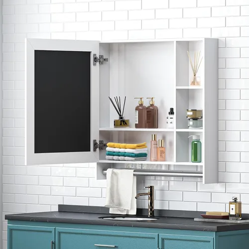 Vista 4 de SDHYL Botiquines para baño, 27.5 pulgadas cuadrado montado en la pared con 1 puerta de baño botiquín con espejo, estante de almacenamiento de espejo