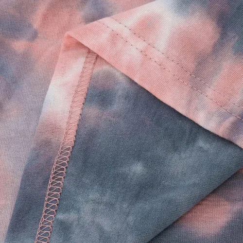 Vista 7 de Camiseta casual de manga corta con cuello redondo y estampado de teñido anudado para mujer