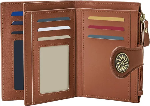 Vista 19 de Tipmile Billeteras pequeñas de cuero para mujer, con 2 ventanas de identificación, con bloqueo RFID, tarjetero con cremallera y bolsillo
