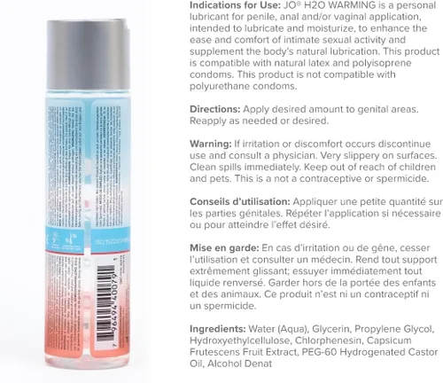 Vista 2 de JO H₂O - Lubricante de calentamiento personal a base de agua para parejas e intimidad, 4 onzas líquidas