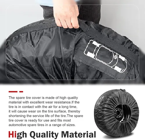 Vista 5 de Cubierta para neumático de repuesto para automóvil, protector de rueda impermeable antiarañazos con bolsa de herramientas lateral y asa, bolsa