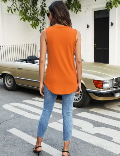 Vista 9 de Newchoice Camisetas sin mangas para mujer, cuello en V, sin mangas, para verano, holgadas, elegantes y casuales