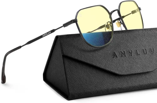 Vista 9 de ANYLUV Blue Light Blocking Glasses fo Men, Fashion Lightwight Blue Light Glasses Computer Screen Blocker Eyewear Transparente/Rojo