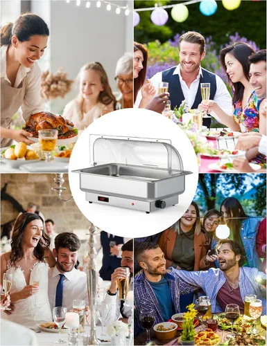 Vista 6 de Takywep Juego de platos de cocina rectangular con control de temperatura, 9 cuartos de galón de acero inoxidable con tapa transparente