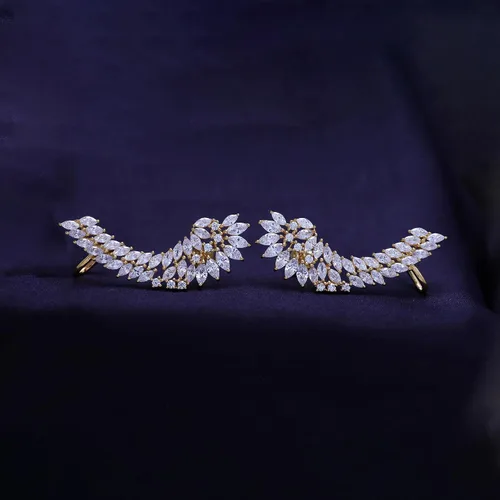 Vista 7 de Pendientes grandes con forma de ala de ángel, circonita cúbica en oro sobre plata de ley