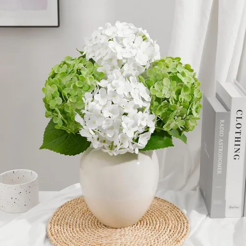 Vista 10 de Paquete de 4 hortensias artificiales marrones, tallos reales de 18