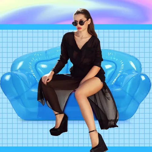 Vista 6 de Kigley Tumbona Inflable Sofá Hinchable Transparente Asiento de Sofá Inflable para Patio de Jardín Muebles de Aire Portátiles para Acampada Playa Azul