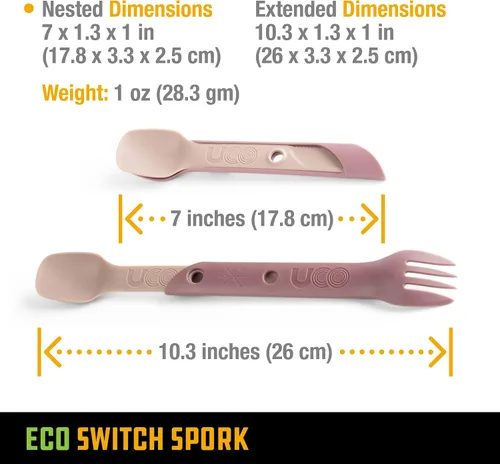 Vista 4 de UCO Reciclado ECO Switch Spork - Juego de utensilios de camping integrados de 2 piezas