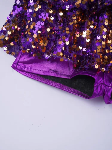 Vista 7 de Agoky Vestido de baile de ballet brillante para niños y niñas, trajes de baile latino modernos, trajes de baile para escenario, ropa deportiva