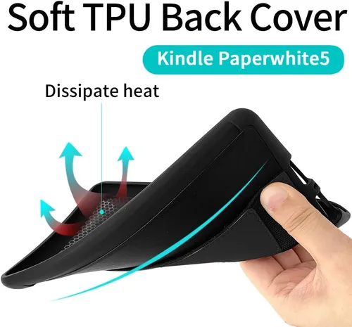 Vista 3 de Funda para Kindle Paperwhite 5 (se adapta a la nueva 11ª generación 2021) - Funda resistente a prueba de golpes con correa de mano (negro)