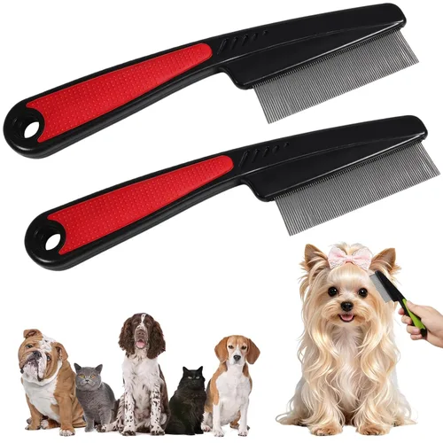 Vista 8 de Peine para pulgas para perros y gatos, peine de garrapatas de acero Verde-2pcs