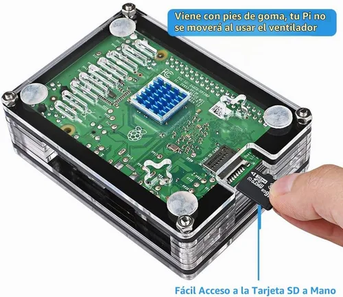 Vista 5 de Miuzei Funda para Raspberry Pi 3 con ventilador Cooling Pi 3B con 3 disipadores de calor 5V 3A fuente de alimentación compatible con Raspberry Pi 3