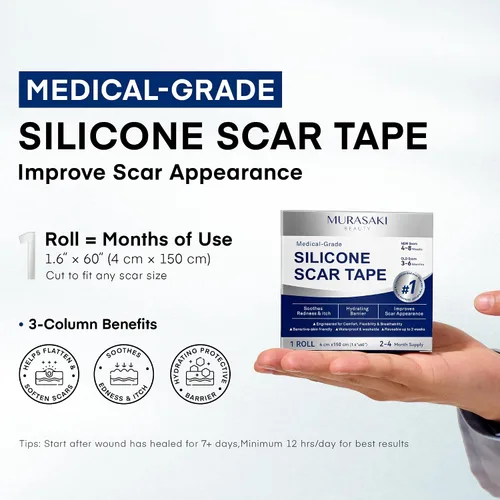 Vista 6 de Solución completa para el cuidado de cicatrices – Cinta de silicona para cicatrices + hojas de cicatrices + tratamiento de gel 100% de silicona