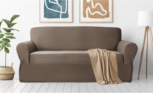 Vista 16 de Zenna Home, Funda para muebles color chocolate/marrón: Funda elástica de felpa de 1 pieza para sofá biplaza (EFCLSTCH)