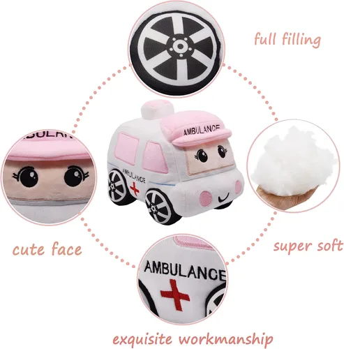 Vista 3 de Juguete de Carro de Ambulancia de Peluche Suave Camión Blanco Súper Lindo Peluche Excelentes Regalos para Niños o Fiesta de Cumpleaños 10.6 Pulgadas
