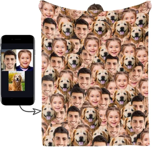 Vista 8 de Manta de Fotos Personalizada, Tema de Vacaciones con Rostro Personalizado, Diseño Divertido Ultra Suave y Acogedora, Manta Decorativa Personalizada