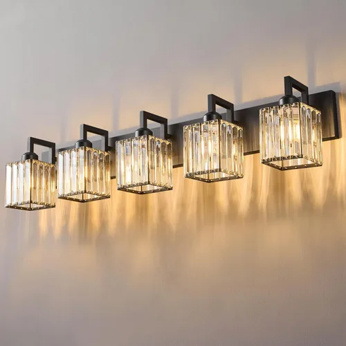 Vista 12 de Moderna lámpara de cristal para pared/tocador de baño, de 5 luces, color cromo Cromo torcido