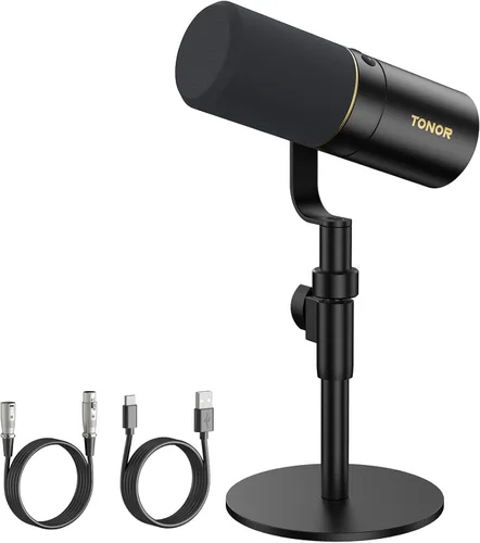 Vista 10 de TONOR Kit de micrófono dinámico para podcasts, interfaz de audio y micrófono XLR/USB para podcasting, grabación, micrófono de estudio cardioide XLR