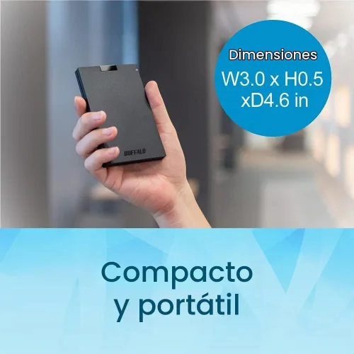 Vista 2 de BUFFALO SSD externo de 500GB - Compatible con PS4 / PS5 / Windows/Mac - USB-C - USB-A - USB 3.2 - Unidad de estado sólido externa - SSD-PG500U3B