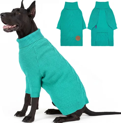 Vista 48 de cyeollo Suéter para perro pequeño, suéteres cálidos de cuello alto para perros pequeños, sudadera tejida para perrito con mangas, suéter de otoño e