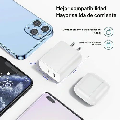 Vista 7 de Bloque de carga USB C, cargador rápido, paquete de 2 bloques de cargador de pared USB C rápido de 40 W, adaptador de corriente de enchufe de carga