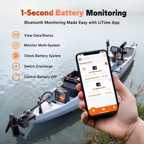 Vista 3 de Litime Batería de litio Xtra-Mini LiFePO4 de 12 V 100 Ah con Bluetooth y BMS de 100 A, mini batería de litio de 12 voltios, máximo 15000 ciclos
