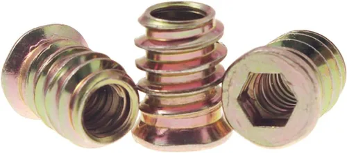 Vista 3 de 50 piezas de insertos roscados de 1/4-20 para tuercas de muebles de madera, tuerca de rosca de 15 mm de longitud, accionamiento hexagonal