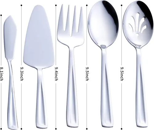 Vista 3 de GoGeiLi - Juego de utensilios de servir de 5 piezas de acero inoxidable, incluye servidor de pastel, cuchara de servir, cuchara de servir, cuchara