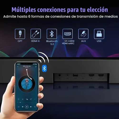 Vista 6 de OXS Barra de sonido S5 para TV con HDMI eARC, subwoofer incorporado Dolby Atmos 3.1.2, altavoz central, conexión Bluetooth y multicable, 5