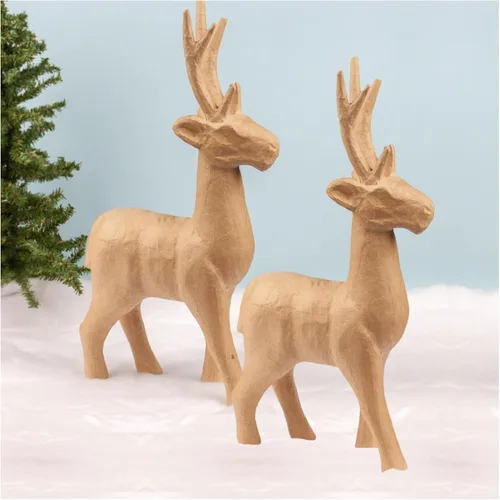 Vista 10 de Factory Direct Craft Juego de 2 esculturas de reno prefabricadas de ciervos sentados y parados sin terminar para decoraciones de Navidad y Paquete