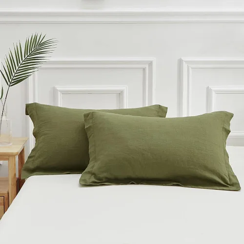 Vista 35 de Simple&Opulence Juego de 2 fundas de almohada 100% lino tamaño Queen, fundas de almohada clásicas azules con cierre superpuesto, protectores