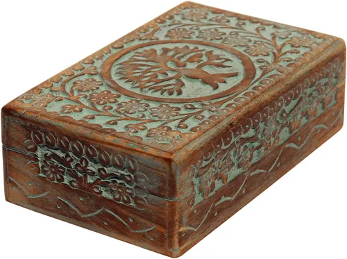 Vista 3 de ETROVES Regalos para ella - Caja de madera de árbol de la vida de 8 pulgadas - Organizador de almacenamiento de joyería de recuerdo de madera - Caja
