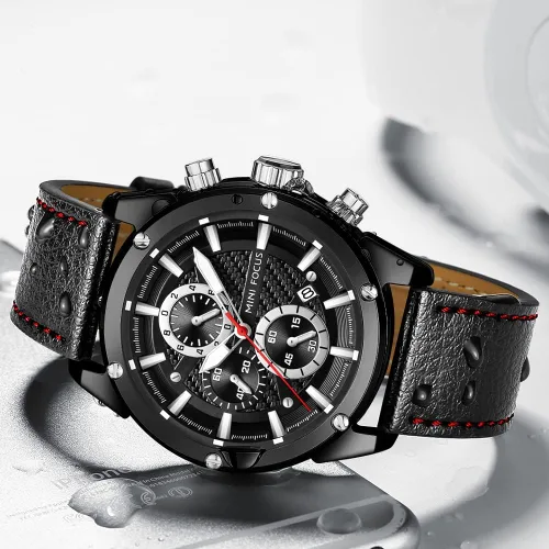 Vista 3 de MF MINI FOCUS Relojes de cuero para hombre, clásico, a la moda, casual, de lujo, impermeable, con calendario luminoso