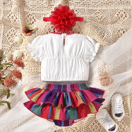 Vista 7 de HINTINA Conjunto de ropa de fiesta de Cinco de Mayo para bebé niña mexicana bordados florales