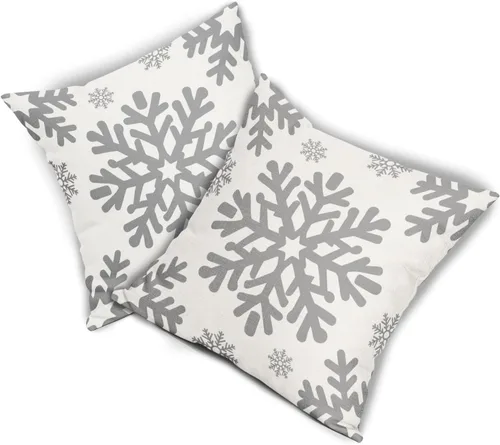 Vista 127 de Fundas de almohada decorativas de Navidad negras 40x40 cm con copos de nieve blancos de Navidad, juego de 2, temática rústica de invierno