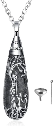 Vista 122 de Collar con colgante de urna de cenizas de cremación y árbol de la vida para mujer, plata de ley US1
