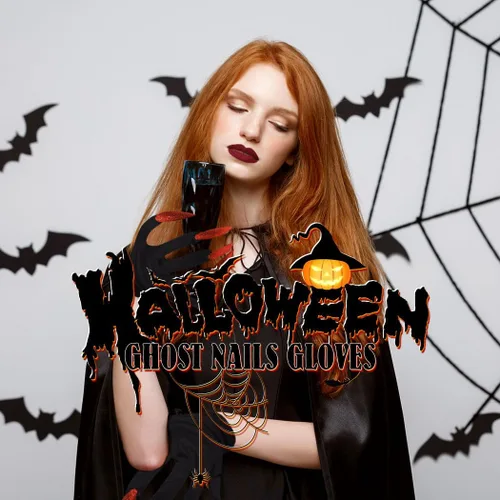 Vista 7 de Asooll Guantes de moda con uñas, guantes de fiesta, garras de gato, guante de lobo de Halloween, disfraz de fantasma para mujeres y niñas