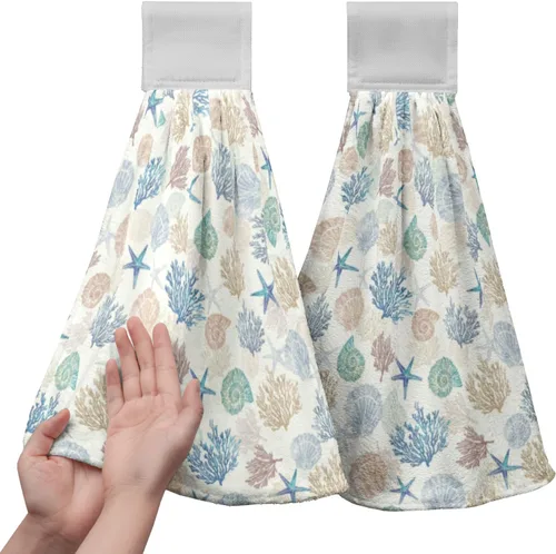 Vista 36 de Juego de 2 toallas de cocina colgantes de hojas tropicales de verano, color verde, hojas de palmera, con bucles para colgar, suaves y absorbentes