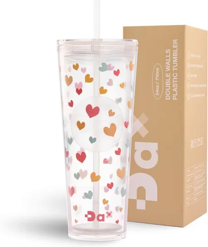 Vista 12 de DA Vaso de plástico de 24 onzas con tapa y popote, resistente a fugas Azul