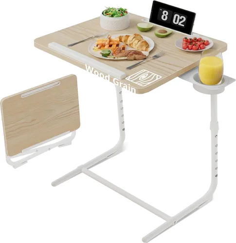 Vista 16 de Bandeja de TV ajustable para cena negra, bandejas plegables para comer en el sofá, mesas de madera, soporte mate, escritorio plegable con portavasos