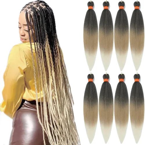 Vista 70 de Cabello trenzado preestirado ombré, extensiones de cabello trenzado sedoso, sin picazón, trenzas de cabello trenzado de ganchillo con textura Yaki