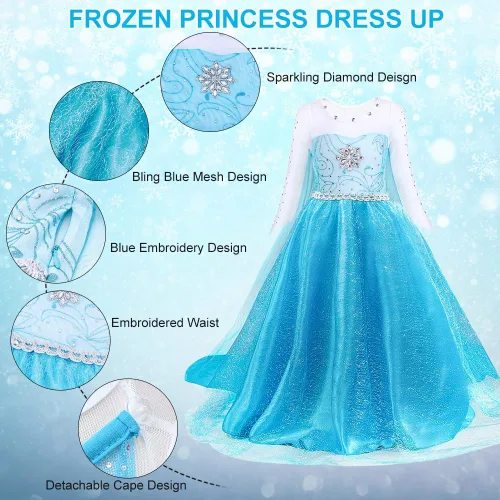 Vista 2 de TOLOYE Disfraces de princesa para niñas, ropa de vestir de princesa con accesorios para fiesta de cumpleaños, Halloween, cosplay