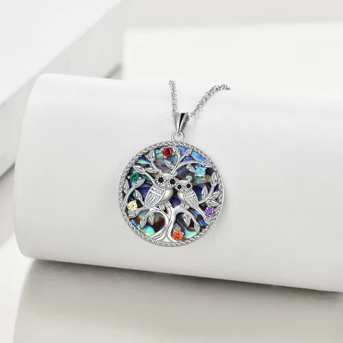 Vista 3 de ONEFINITY Collar de plata de ley con diseño de árbol de la vida, diseño de búho, regalo de joyería para mujer