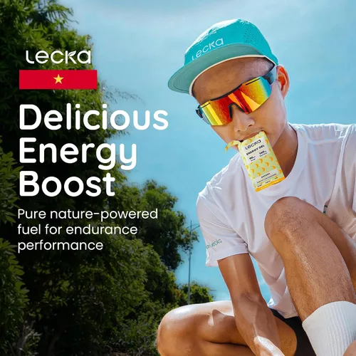 Vista 4 de Lecka Gel energético, 12 geles para ejercicio de resistencia, fabricado con frutas reales y semillas de albahaca, proporciona energía natural