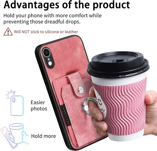 Vista 6 de Asuwish Funda de teléfono para iPhone XR 6.1 con protector de pantalla de vidrio templado y soporte de anillo delgado para tarjetas de crédito